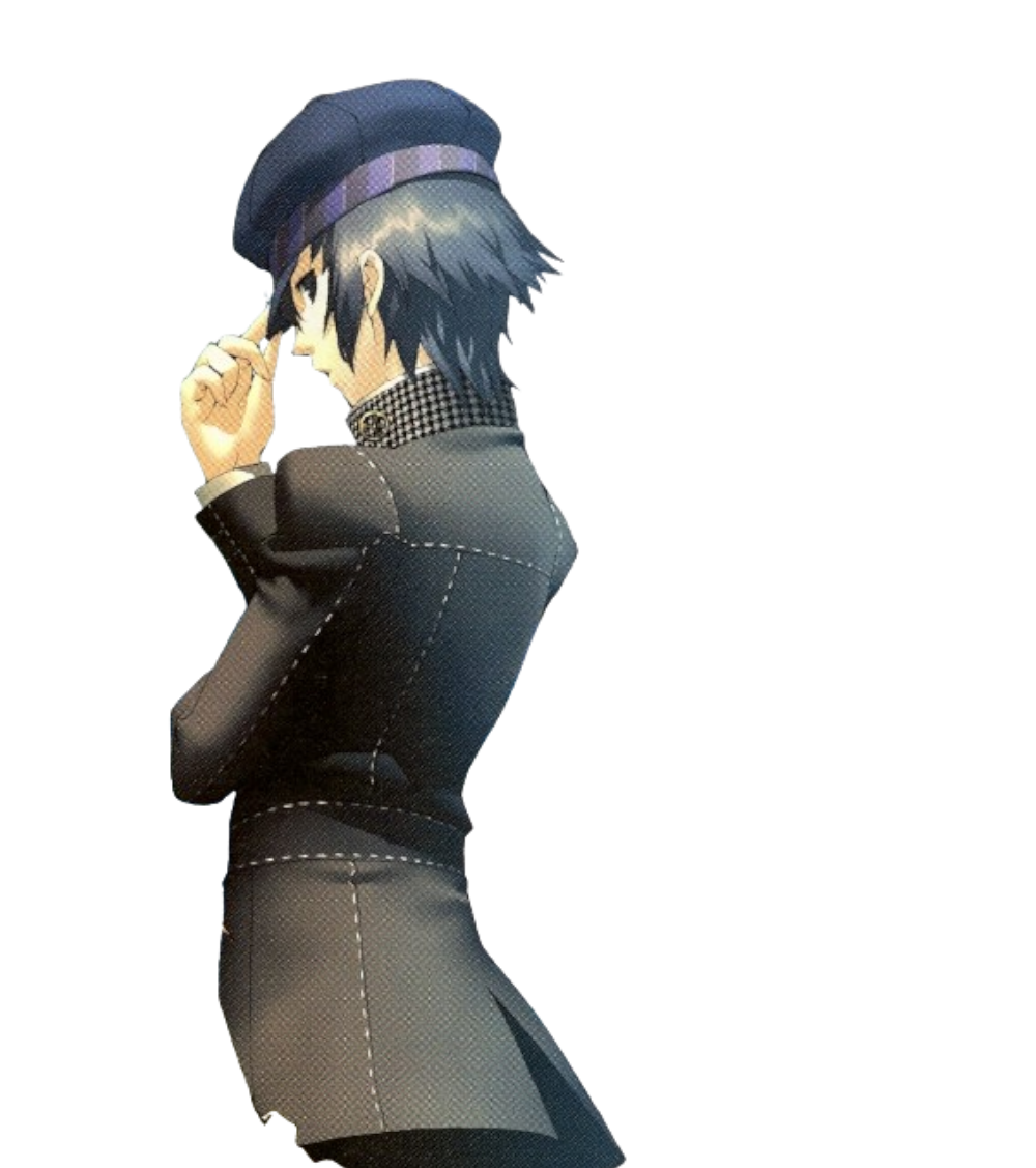 Naoto Shirogane holding his hat by the brim.